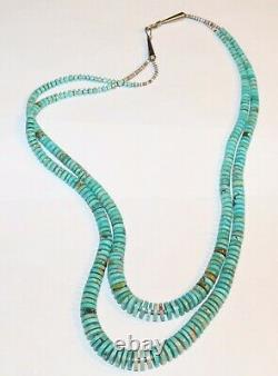 Navajo Artisan Made Hand Crafted Vintage 2 Strand Sliced Turquoise Bead Necklace