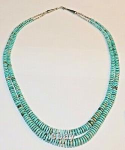 Navajo Artisan Made Hand Crafted Vintage 2 Strand Sliced Turquoise Bead Necklace