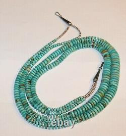 Navajo Artisan Made Hand Crafted Vintage 2 Strand Sliced Turquoise Bead Necklace