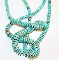 Navajo Artisan Made Hand Crafted Vintage 2 Strand Sliced Turquoise Bead Necklace