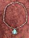 Navajo Bizbee Turquoise WithSterling Silver Feather Setting Necklace Vintage 1970s