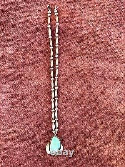 Navajo Bizbee Turquoise WithSterling Silver Feather Setting Necklace Vintage 1970s