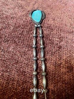 Navajo Bizbee Turquoise WithSterling Silver Feather Setting Necklace Vintage 1970s