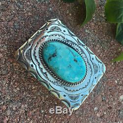 Navajo Blue Turquoise and Sterling Silver Signed Belt Buckle Vintage Buckle