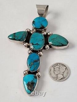 Navajo Chimney Butte Sterling Silver Bisbee Turquoise Pendant 29.8g Vintage