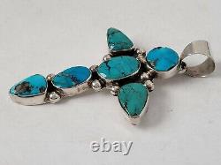 Navajo Chimney Butte Sterling Silver Bisbee Turquoise Pendant 29.8g Vintage