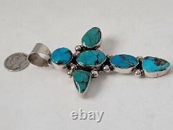 Navajo Chimney Butte Sterling Silver Bisbee Turquoise Pendant 29.8g Vintage