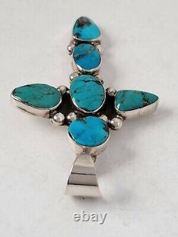 Navajo Chimney Butte Sterling Silver Bisbee Turquoise Pendant 29.8g Vintage