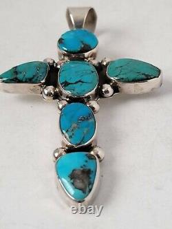 Navajo Chimney Butte Sterling Silver Bisbee Turquoise Pendant 29.8g Vintage