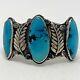 Navajo Cuff Bracelet Kingman Turquoise Foliate 40g 6in Sterling Silver VTG