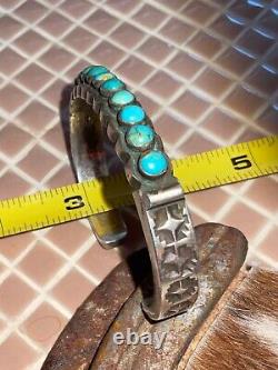 Navajo, Heavier, Sterling Cuff, Turquoise Snake-eye Cabochons, Vintage Beefy