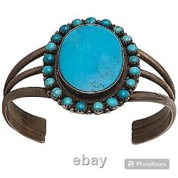 Navajo Joe Lee Gray Vintage Sterling Silver Blue Gem Nevada Turquoise Bracelet