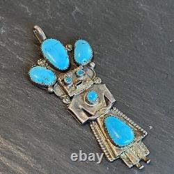 Navajo Kachina Turquoise Sterling Silver Pendant Large 3 Vintage M1