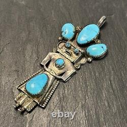 Navajo Kachina Turquoise Sterling Silver Pendant Large 3 Vintage M1