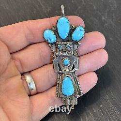 Navajo Kachina Turquoise Sterling Silver Pendant Large 3 Vintage M1