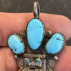 Navajo Kachina Turquoise Sterling Silver Pendant Large 3 Vintage M1