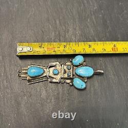 Navajo Kachina Turquoise Sterling Silver Pendant Large 3 Vintage M1