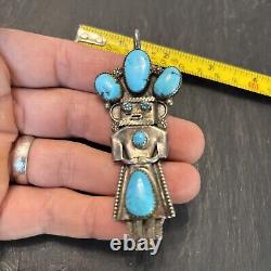 Navajo Kachina Turquoise Sterling Silver Pendant Large 3 Vintage M1