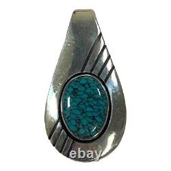 Navajo Kingman Turquoise Large 2 Statement Sterling Silver Pendant Vintage