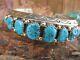Navajo Kingman Turquoise Vintage Pawn 8 Row Sterling Silver Bracelet Cuff SC