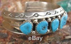 Navajo Kingman Turquoise Vintage Pawn 8 Row Sterling Silver Bracelet Cuff SC