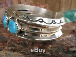 Navajo Kingman Turquoise Vintage Pawn 8 Row Sterling Silver Bracelet Cuff SC