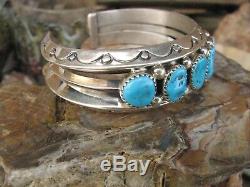 Navajo Kingman Turquoise Vintage Pawn 8 Row Sterling Silver Bracelet Cuff SC