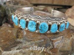 Navajo Kingman Turquoise Vintage Pawn 8 Row Sterling Silver Bracelet Cuff SC