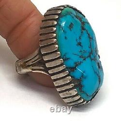 Navajo Mens Turquoise Ring Sz 9 Vtg Big Sterling Silver 21g Sleeping Beauty