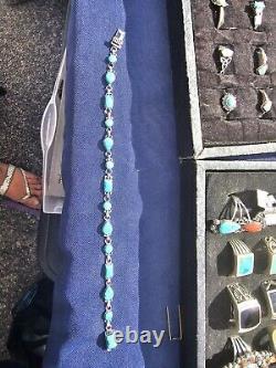 Navajo Native American Vintage Sterling Silver Turquoise Stackable Bracelet