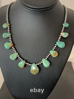 Navajo Pearls Sterling Silver Green Teardrop Turquoise Necklace 00482