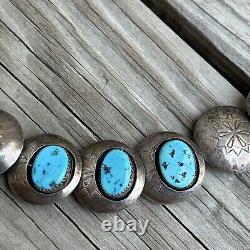 Navajo Pillow Beads Sterling Silver Turquoise Shadowbox Vintage 25 Necklace 68g