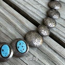 Navajo Pillow Beads Sterling Silver Turquoise Shadowbox Vintage 25 Necklace 68g