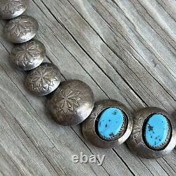 Navajo Pillow Beads Sterling Silver Turquoise Shadowbox Vintage 25 Necklace 68g