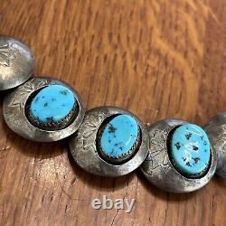 Navajo Pillow Beads Sterling Silver Turquoise Shadowbox Vintage 25 Necklace 68g