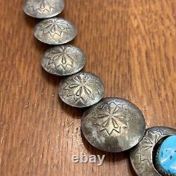 Navajo Pillow Beads Sterling Silver Turquoise Shadowbox Vintage 25 Necklace 68g