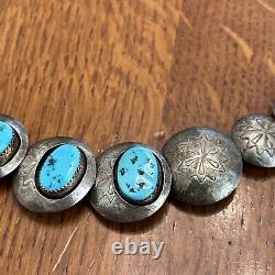 Navajo Pillow Beads Sterling Silver Turquoise Shadowbox Vintage 25 Necklace 68g