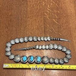 Navajo Pillow Beads Sterling Silver Turquoise Shadowbox Vintage 25 Necklace 68g