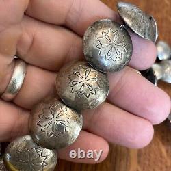 Navajo Pillow Beads Sterling Silver Turquoise Shadowbox Vintage 25 Necklace 68g