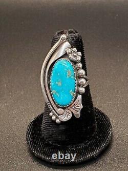 Navajo Ring Sz 6 Kingman Blue Turquoise Silver Collectible Signed Vintage USA