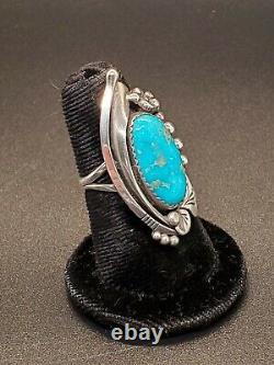 Navajo Ring Sz 6 Kingman Blue Turquoise Silver Collectible Signed Vintage USA