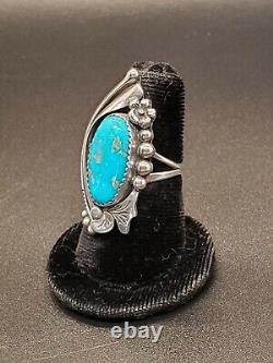 Navajo Ring Sz 6 Kingman Blue Turquoise Silver Collectible Signed Vintage USA