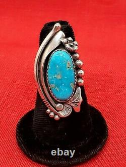 Navajo Ring Sz 6 Kingman Blue Turquoise Silver Collectible Signed Vintage USA