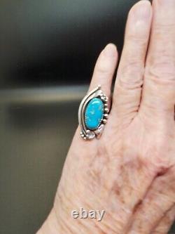 Navajo Ring Sz 6 Kingman Blue Turquoise Silver Collectible Signed Vintage USA