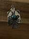 Navajo Sterling Silver Turquoise Thunderbird Pendant 925 Vintage Antique Large