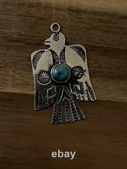Navajo Sterling Silver Turquoise Thunderbird Pendant 925 Vintage Antique Large