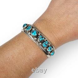 Navajo Sterling Turquoise Cuff Bracelet 7 Stone 925 Silver Vtg Native American