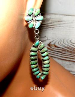 Navajo Turquoise Cluster Dangle Earrings Sterling Silver Signed Antique Items