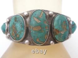 Navajo Turquoise Cuff Bracelet 5 Stones Sterling Silver Hand Made Early Vintage