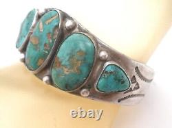 Navajo Turquoise Cuff Bracelet 5 Stones Sterling Silver Hand Made Early Vintage